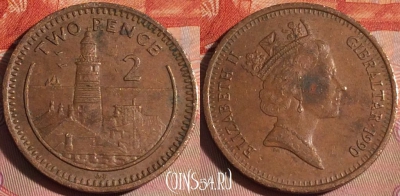 Гибралтар 2 пенса 1990 года, KM# 21, 121b-017