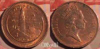 Гибралтар 2 пенса 1991 года, KM# 21, 196a-093