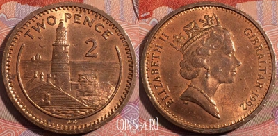 Гибралтар 2 пенса 1992 года AA, KM# 21, a111-110