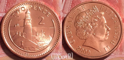 Гибралтар 2 пенса 2000 года, KM# 774, UNC, 251j-014