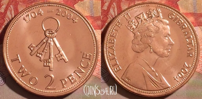 Гибралтар 2 пенса 2004 года, KM# 1044, UNC, 071d-066
