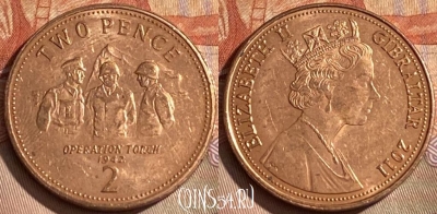 Гибралтар 2 пенса 2011 года, KM# 1065, 117r-013 ♛