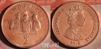 Гибралтар 2 пенса 2012 года, KM# 1100, 120f-078