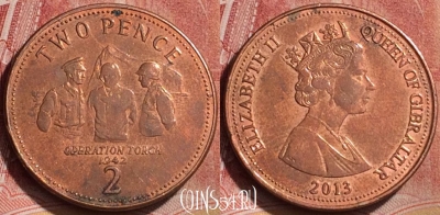 Гибралтар 2 пенса 2013 года, KM# 1100, 186l-138