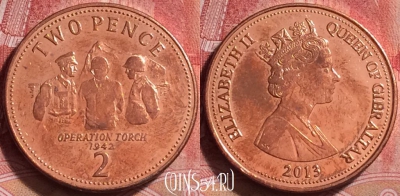 Гибралтар 2 пенса 2013 года, KM# 1100, 256j-070