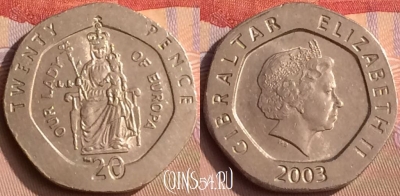 Гибралтар 20 пенсов 2003 года, KM# 777, 449-025