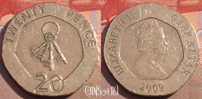 Гибралтар 20 пенсов 2009 года, KM# 1083, 105c-011