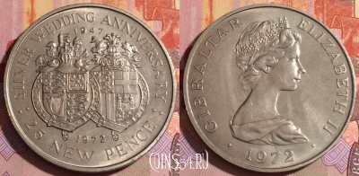 Гибралтар 25 новых пенсов 1972 года, KM# 6, 172b-077