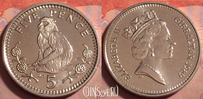 Гибралтар 5 пенсов 1989 года, KM# 22.1, UNC, 078k-109