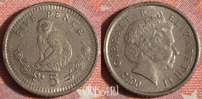 Гибралтар 5 пенсов 2000 года, KM# 775, 372-024