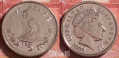 Гибралтар 5 пенсов 2003 года, KM# 775, UNC, 260j-044