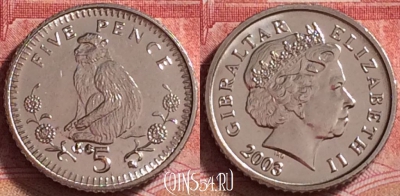 Гибралтар 5 пенсов 2003 года, KM# 775, UNC, 260j-105