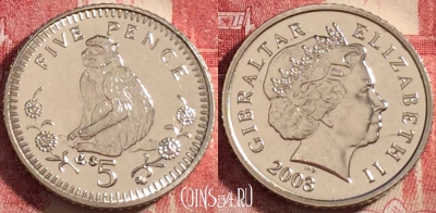 Гибралтар 5 пенсов 2003 года, KM# 775, UNC, 261-071