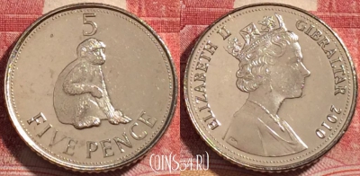 Гибралтар 5 пенсов 2010 года, KM# 1207, UNC, 261-072