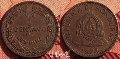 Гондурас 1 сентаво 1974 года, KM# 77a, 214i-123