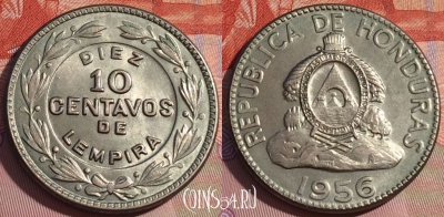 Гондурас 10 сентаво 1956 года, KM# 76.1, 153b-008