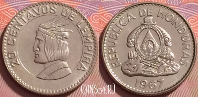 Гондурас 20 сентаво 1967 года, KM# 79, UNC, 119j-140
