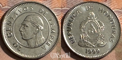 Гондурас 20 сентаво 1999 года, KM# 83a.2, UNC, s504s-058