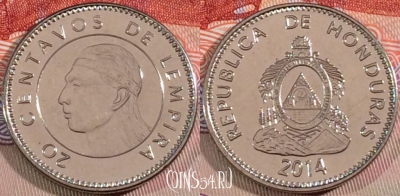 Гондурас 20 сентаво 2014 года, KM# 83a.2, 135b-016