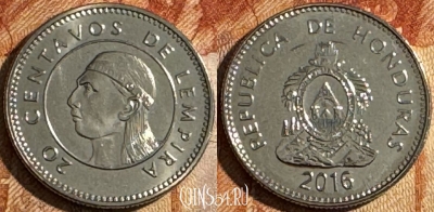 Гондурас 20 сентаво 2016 года, KM# 83a.2, UNC, 503s-135