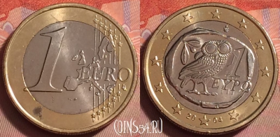 Греция 1 евро 2004 года, KM# 187, UNC, 067k-001
