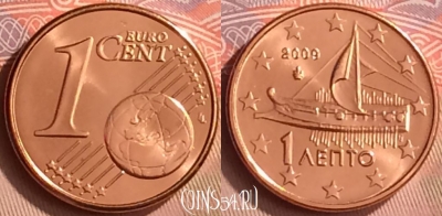 Греция 1 евроцент 2009 года, KM# 181, UNC, 232m-129
