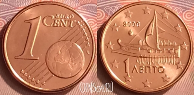 Греция 1 евроцент 2009 года, KM# 181, UNC, 236m-025