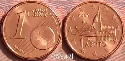 Греция 1 евроцент 2009 года, KM# 181, UNC, 237m-025