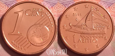Греция 1 евроцент 2011 года, KM# 181, UNC, 277j-087