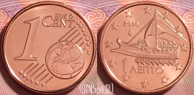 Греция 1 евроцент 2016 года, KM# 181, UNC, 277j-113