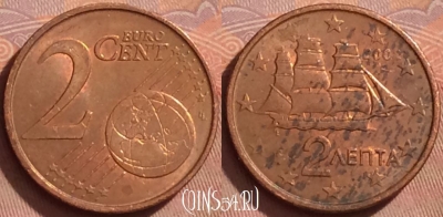 Греция 2 евроцента 2002 года, KM# 182, 371k-066