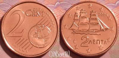 Греция 2 евроцента 2004 года, KM# 182, UNC, 276j-107
