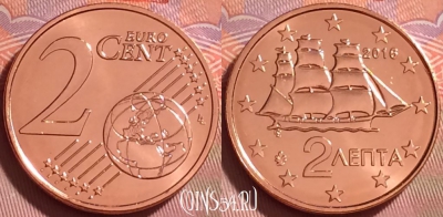 Греция 2 евроцента 2016 года, KM# 182, UNC, 280j-019