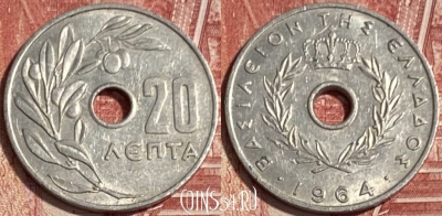 Греция 20 лепт 1964 года, KM# 79, 069s-111