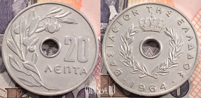 Греция 20 лепт 1964 года, KM 79, 114-018