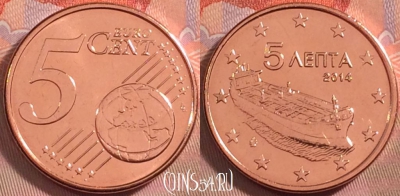 Греция 5 евроцентов 2014 года, KM# 183, UNC, 103k-040