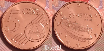 Греция 5 евроцентов 2016 года, KM# 183, UNC, 277j-102