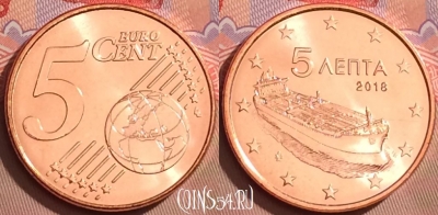Греция 5 евроцентов 2018 года, KM# 183, UNC, 088l-091