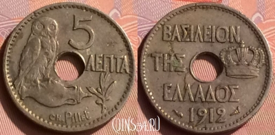 Греция 5 лепт 1912 года, KM# 62, 212n-033