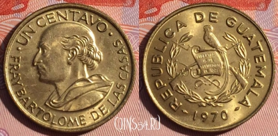 Гватемала 1 сентаво 1970 года, KM# 265, 114d-129