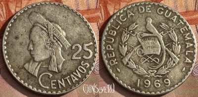 Гватемала 25 сентаво 1969 года, KM# 269, 102t-068 ♛