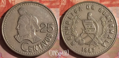 Гватемала 25 сентаво 1987 года, KM# 278, 335-010