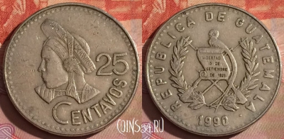 Гватемала 25 сентаво 1990 года, KM# 278, 336-118