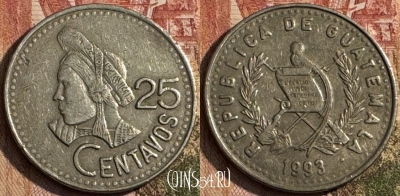 Гватемала 25 сентаво 1993 года, KM# 278, 214s-119