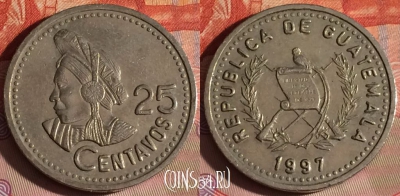 Гватемала 25 сентаво 1997 года, KM# 278, 059f-075
