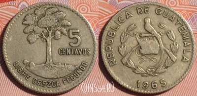 Гватемала 5 сентаво 1965 года, KM# 266, 114d-020