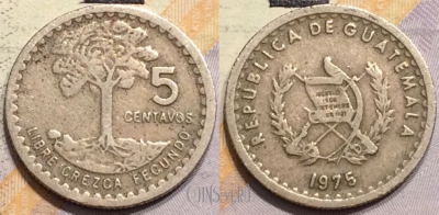 Гватемала 5 сентаво 1975 года, KM 270, 145-014