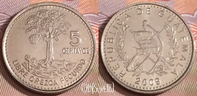 Гватемала 5 сентаво 2009 года, KM# 276.6, 281b-083