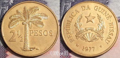 Гвинея-Бисау 2 1/2 песо 1977 года, KM# 19, 172-044