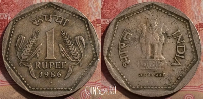 Индия 1 рупия 1986 года, ♦ Бомбей, KM# 79.1, 209-052